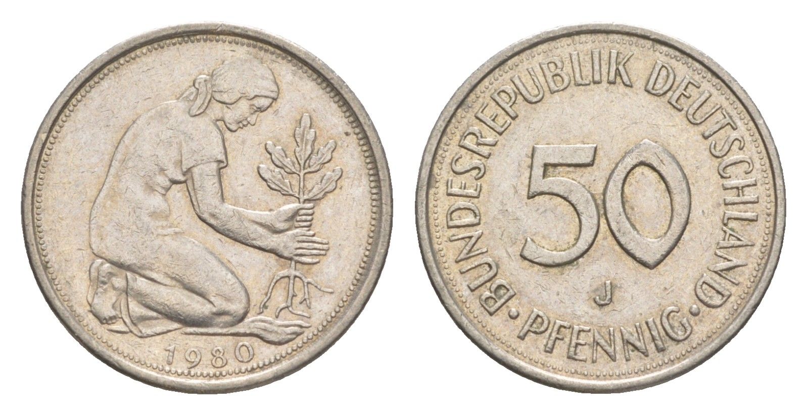 ФРГ 50 пфеннигов 1980 J KM 109.2, J. 384a медно-никель 4632-244