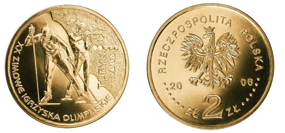 Польша 2 злотых 2006 MW, Зимние Олимпийские игры в Турине, биатлон KM 605, Parchimowicz 985 нордик UNC 603-541