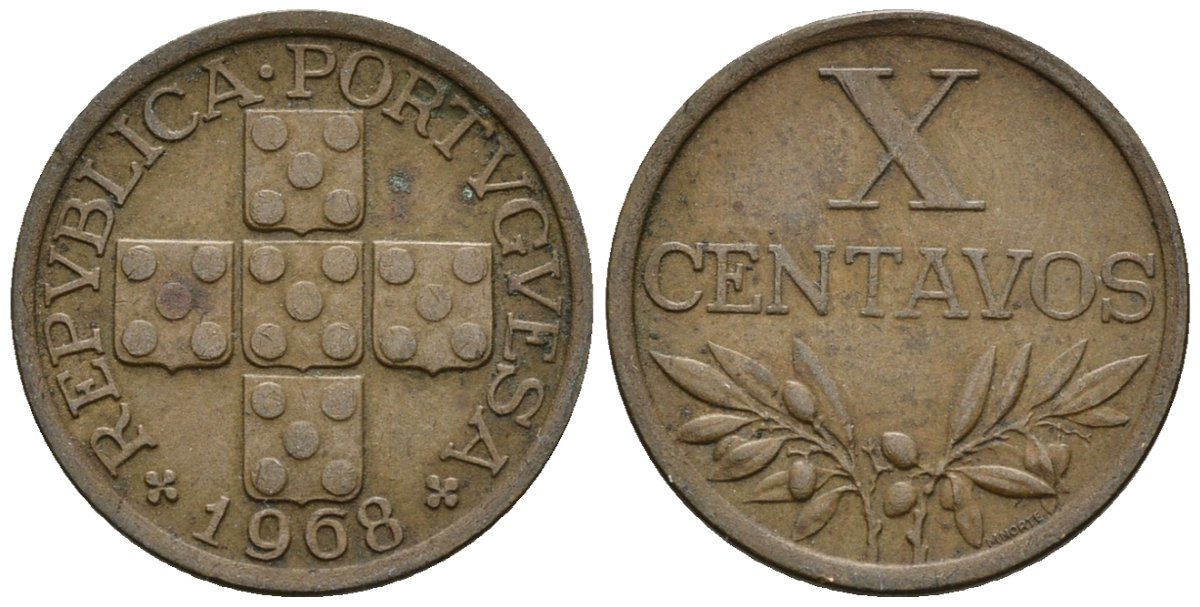 Португалия 10 сентаво 1968 KM 583 бронза 4147-556
