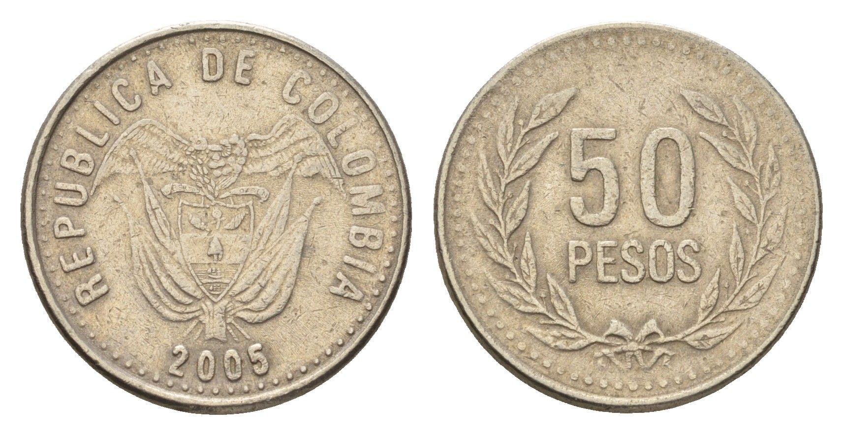 Колумбия 50 песо 2005 KM 283 медь цинк никель 4142-831