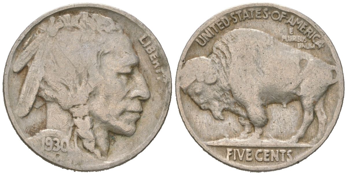 США 5 центов 1930 индеец, бизон KM 134 медно-никель 4614-1141