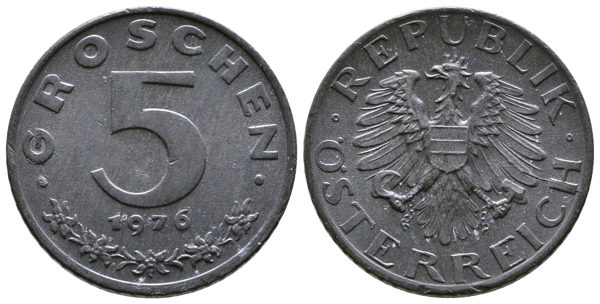 АВСТРИЯ 5 ГРОШЕЙ 1976 KM 2875 цинк UNC 57-1161