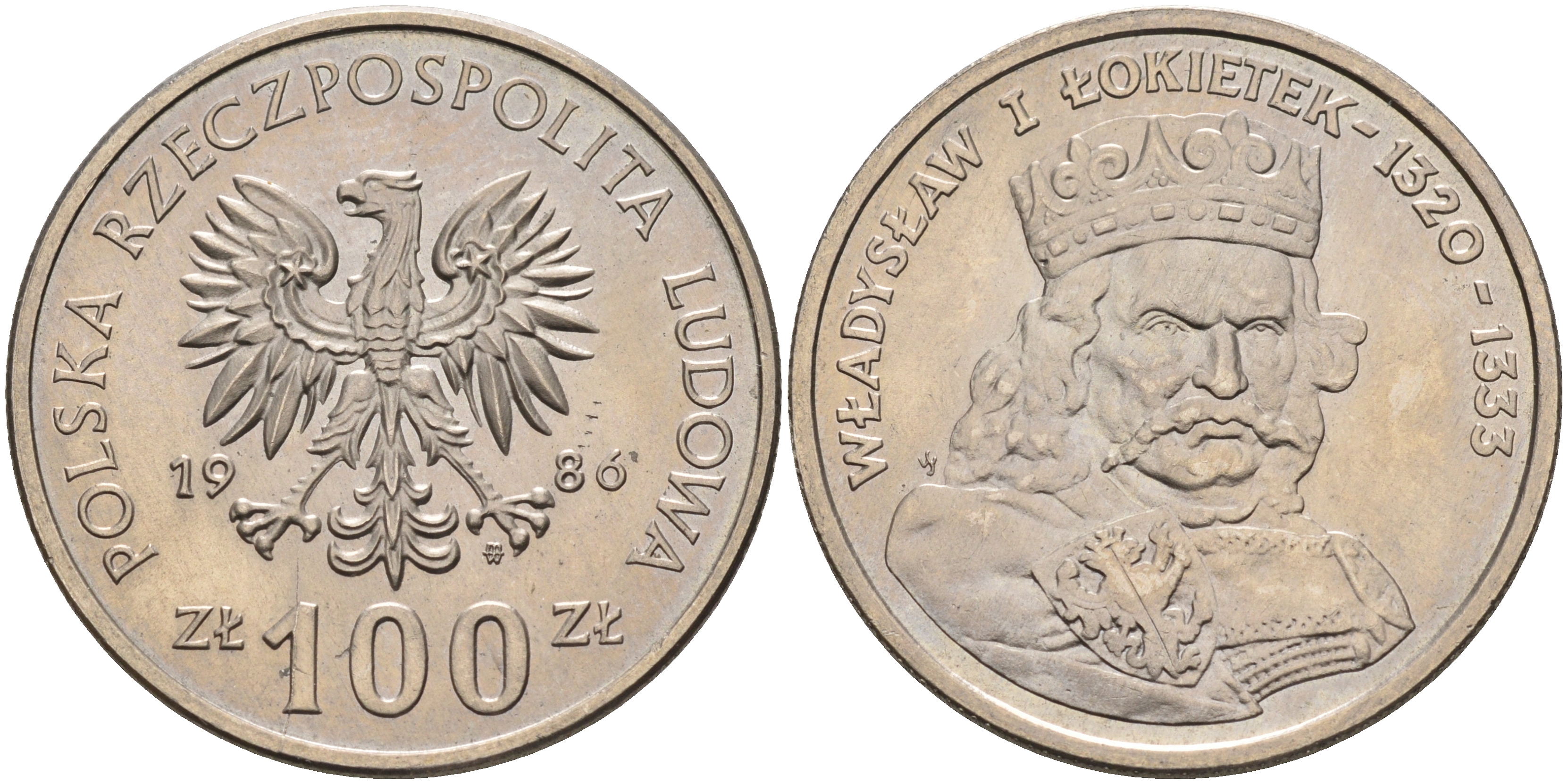 Польша 100 злотых 1986 MW, серия польские правители, Владислав I Локетек (1320-1333) KM 160, Parchimowicz 413b медно-никель UNC  4149-221
