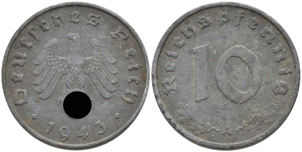 Германия 10 рейхспфеннигов 1943 A KM 101, J.371 цинк 4401-557