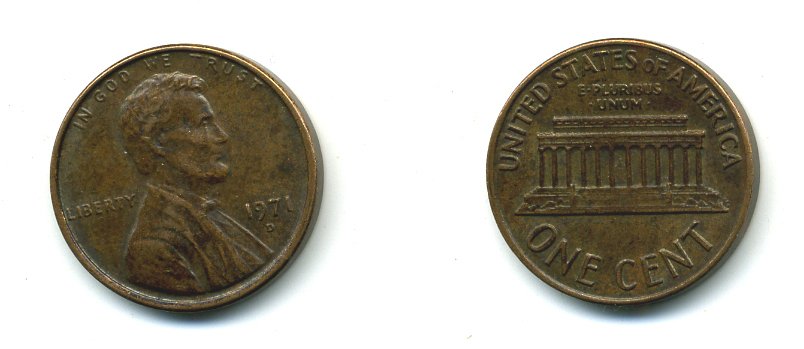 США 1 ЦЕНТ 1971 D, ЛИНКОЛЬН KM 201 медь цинк 4364-154
