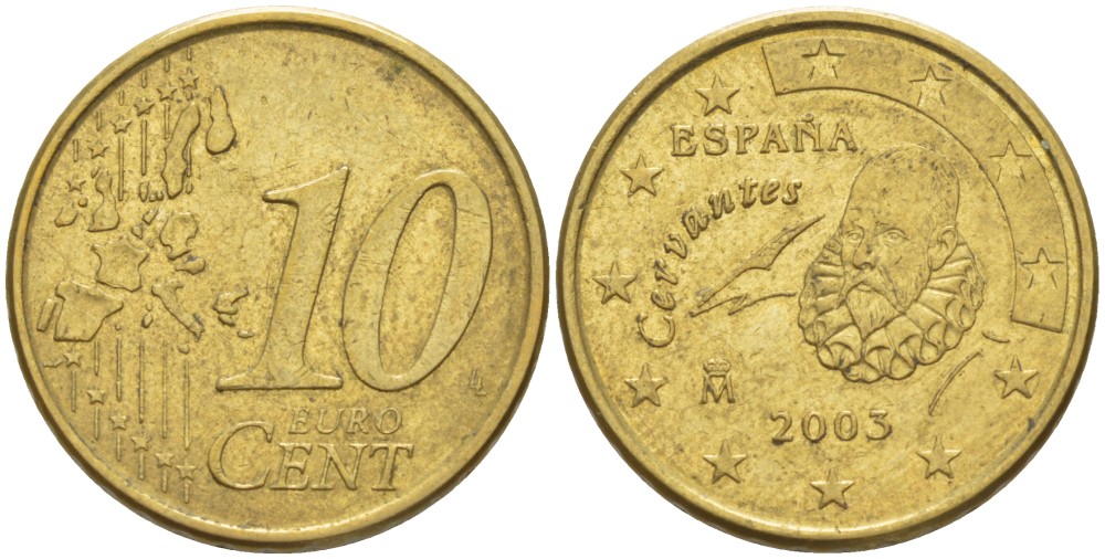ИСПАНИЯ 10 ЕВРОЦЕНТОВ 2003 KM 1043 латунь 4543-326