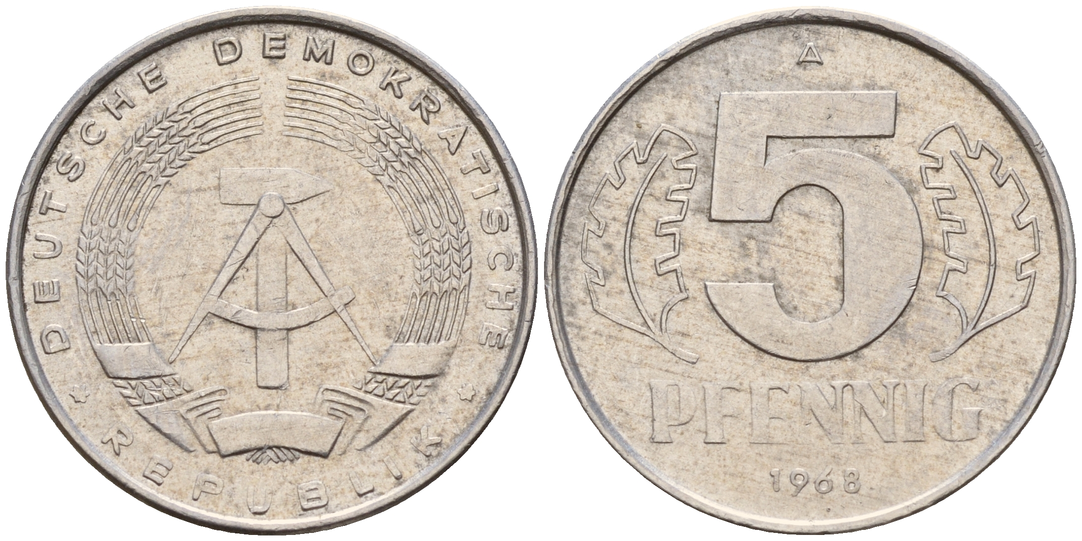 ГДР 5 пфеннигов 1968 А KM 9.1 алюминий    4160-1269