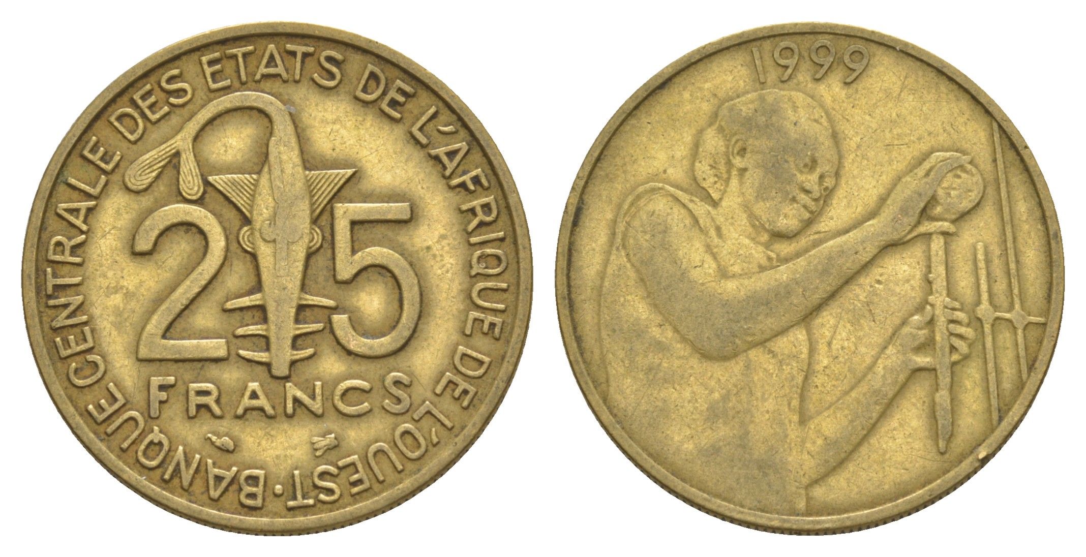Западная Африка (BCEAO) 25 франков 1999 Центральный банк государств Западной Африки KM 9 алюминиевая бронза 4642-312