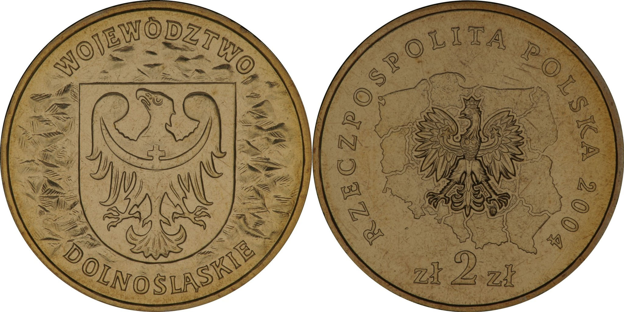 Польша 2 злотых 2004 MW, серия польские воеводства, Дольнославское воеводство KM 484 нордик  UNC  4635-812