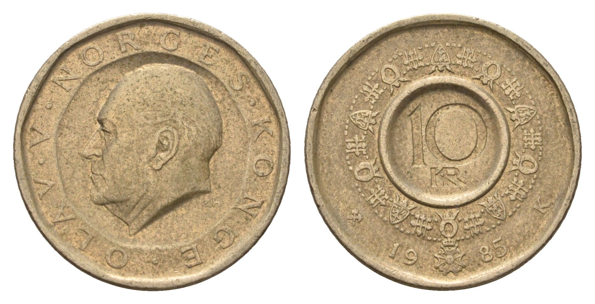 Норвегия 10 крон 1985 Улаф V (1957-1991) KM 427 никель латунь 4703-323