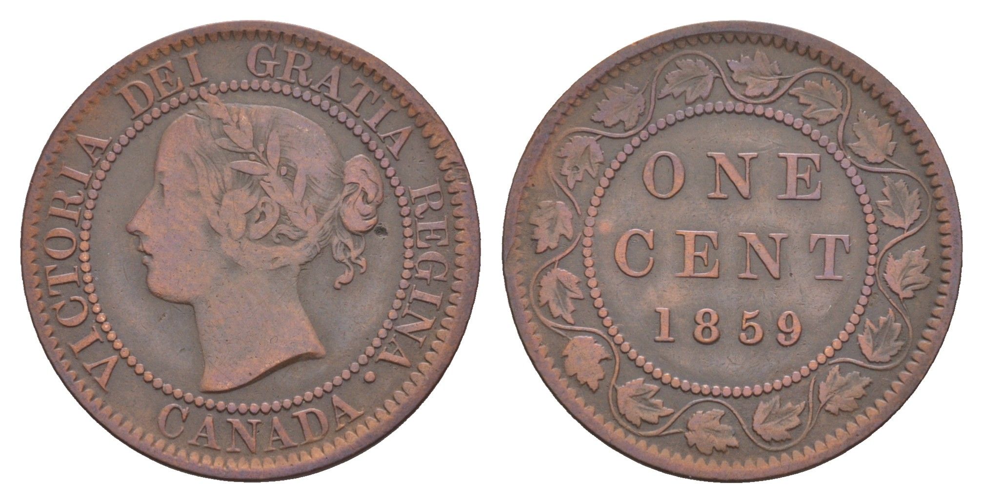Канада 1 цент 1859 Виктория (1837-1901) KM 1 бронза 4654-1212