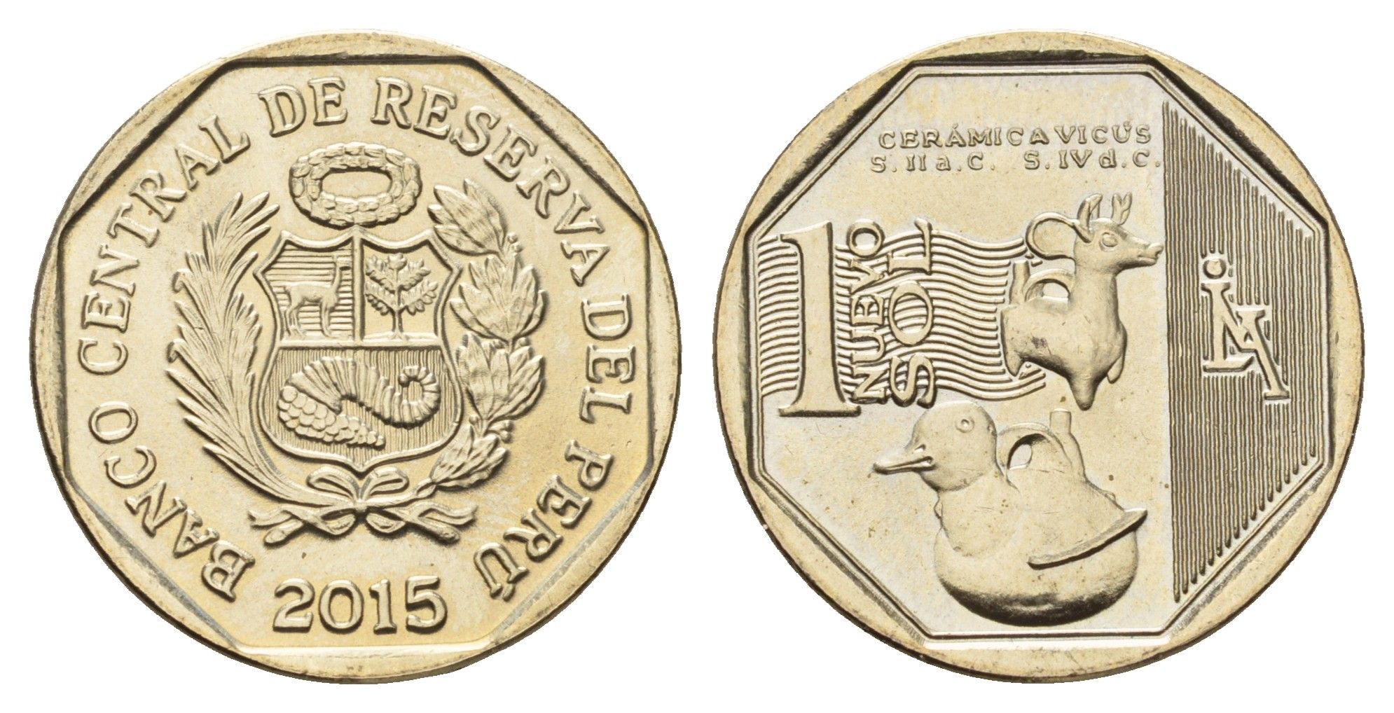 Перу 1 новый соль 2015 Богатство и гордость Перу - Культура Викус KM 394 медь цинк никель UNC 3334-631