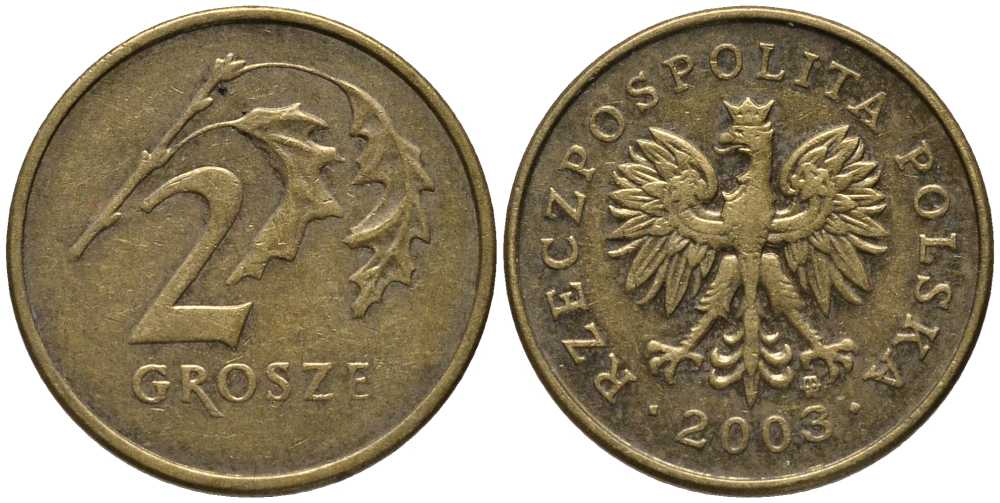 Польша 2 гроша 2003 MW KM 277, Parchimowicz 702j латунь 201-415