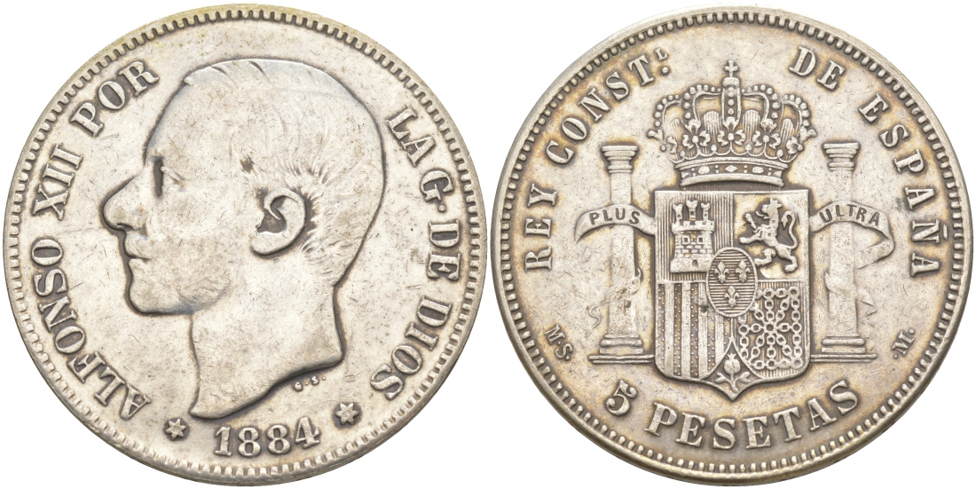 ИСПАНИЯ 5 ПЕСЕТ 1894 MS-M АЛЬФОНСО XII КОПИЯ 4184-932