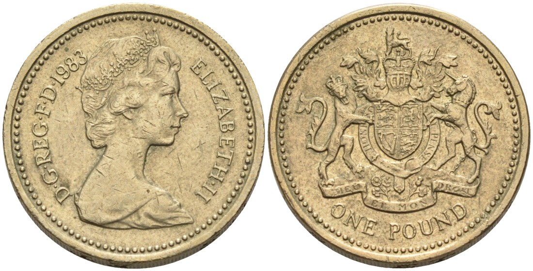 Великобритания 1 фунт 1983 Елизавета II (1952-2022) KM 933, Spink 4221 никель латунь 88-142
