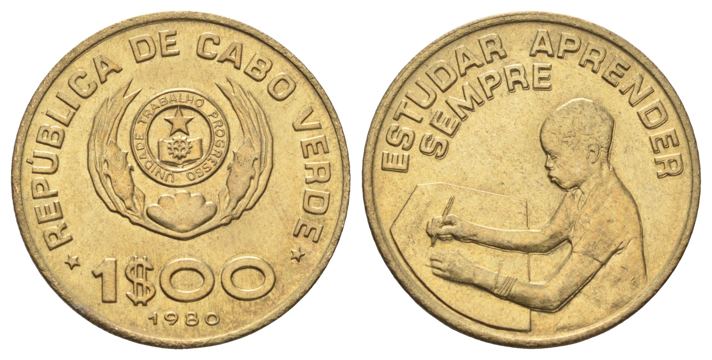 Кабо-Верде 1 эскудо 1980 KM 17 никель латунь UNC 65-347