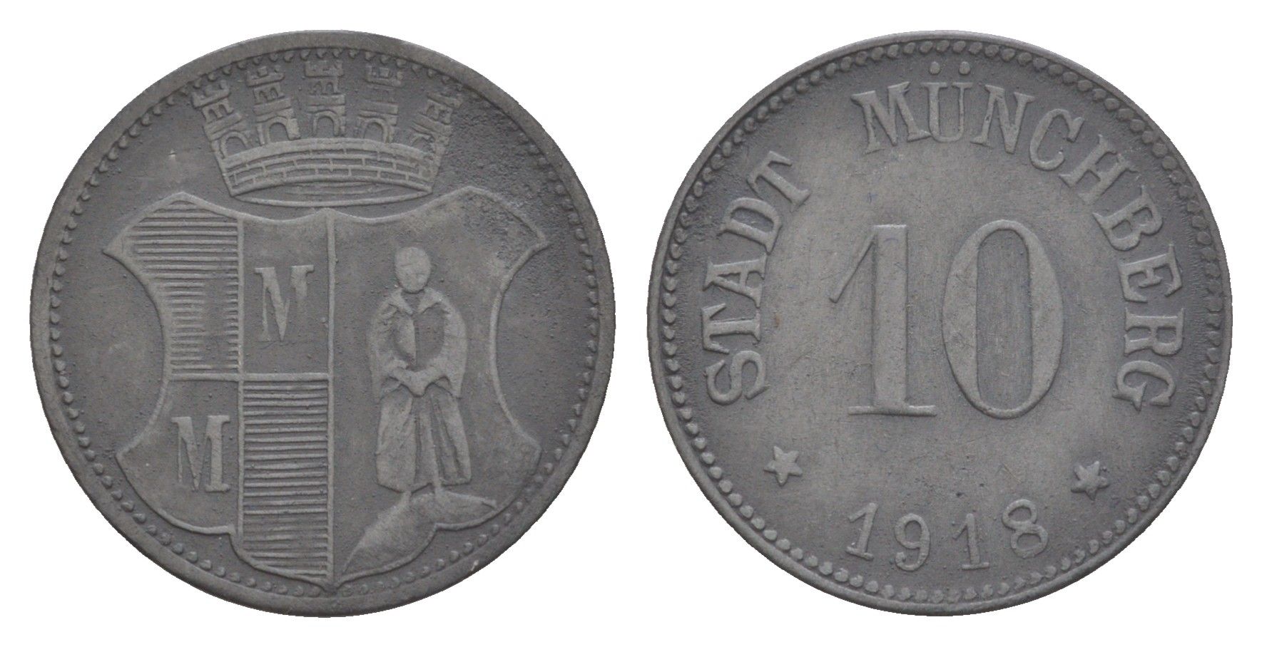 Мюнхберг 10 пфеннигов 1918 Funck 346.3, Men18 21547.3 цинк 4448-1014
