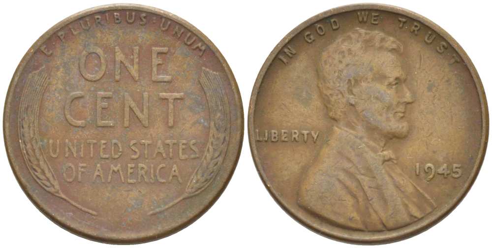 США 1 ЦЕНТ 1945 ЛИНКОЛЬН KM А132 медь цинк 3309-532