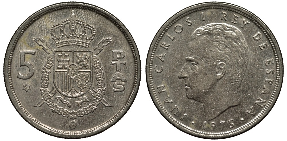 Испания 5 песет 1975 (80) Хуан Карлос I (1975-2014) KM 807 медно-никель 186-921