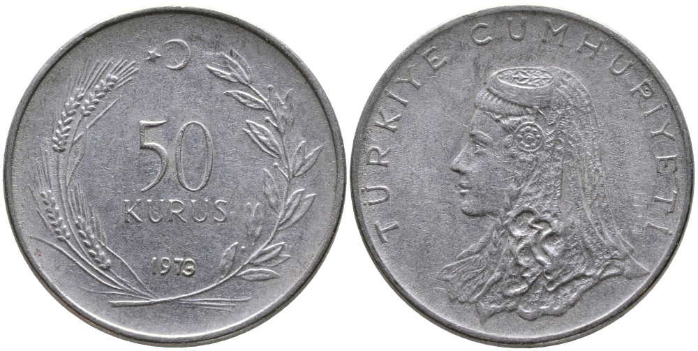 Турция 50 курушей 1973 Анатолийская невеста KM 899 нержавеющая сталь 4541-822