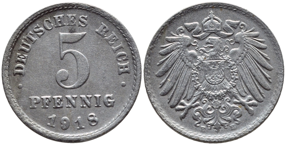 ГЕРМАНИЯ 5 ПФЕННИГОВ 1918 E KM 19, J. 297 железо 4396-264