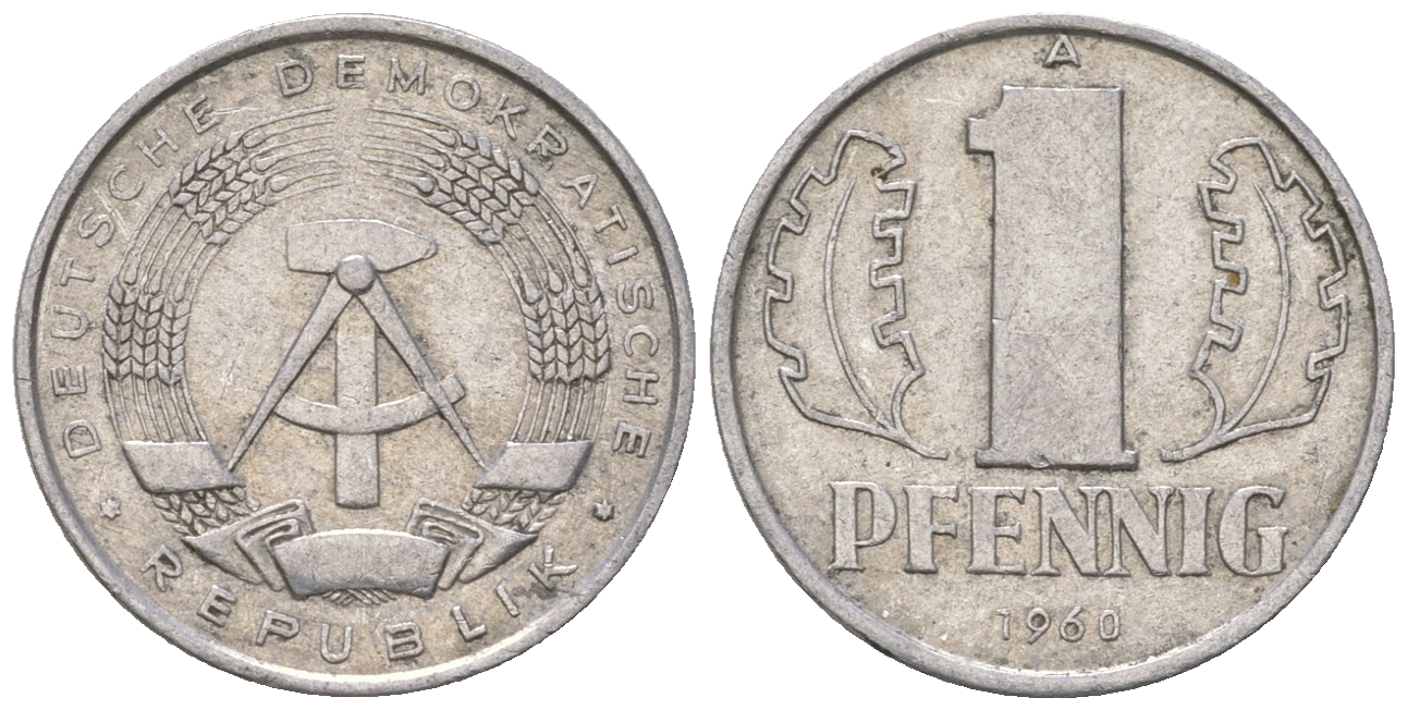 ГДР 1 пфенниг 1960 А KM 8.1 алюминий 3458-266