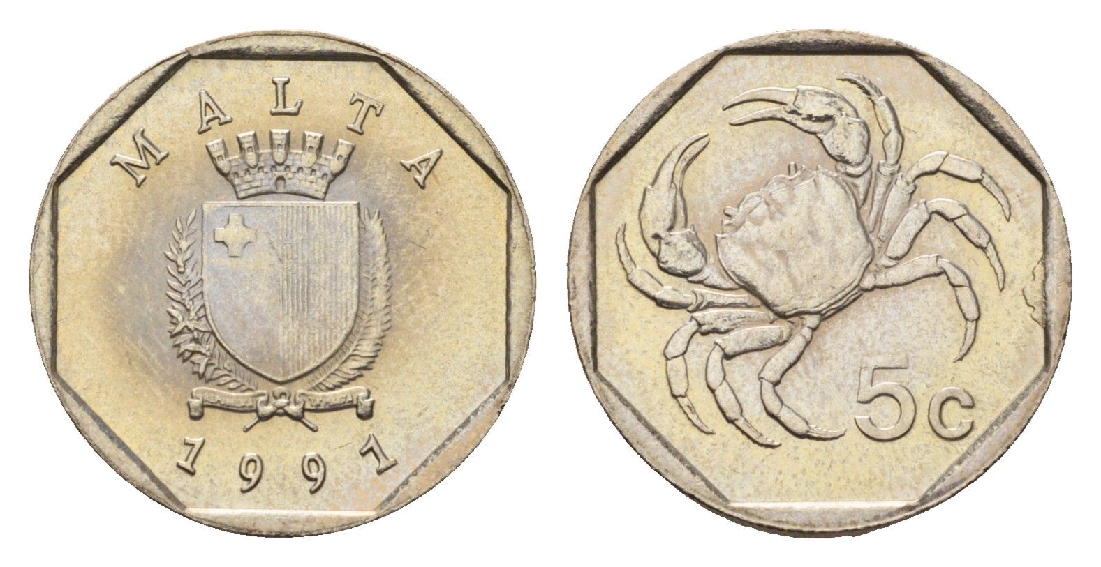Мальта 5 центов 1991 краб KM 95 медно-никель UNC 4689-1146
