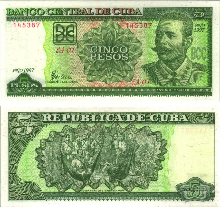 Куба 5 песо 1997 Антонио Масео, конференция между А. Масео и генералом А. Мартинесом Кампосом в Мангос-де-Барагуа (1878) Pick 116а бумага UNC (пресс) 7191-28-2-1