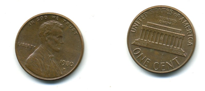 США 1 цент 1980 D, Авраам Линкольн KM 201 медь цинк 4364-213