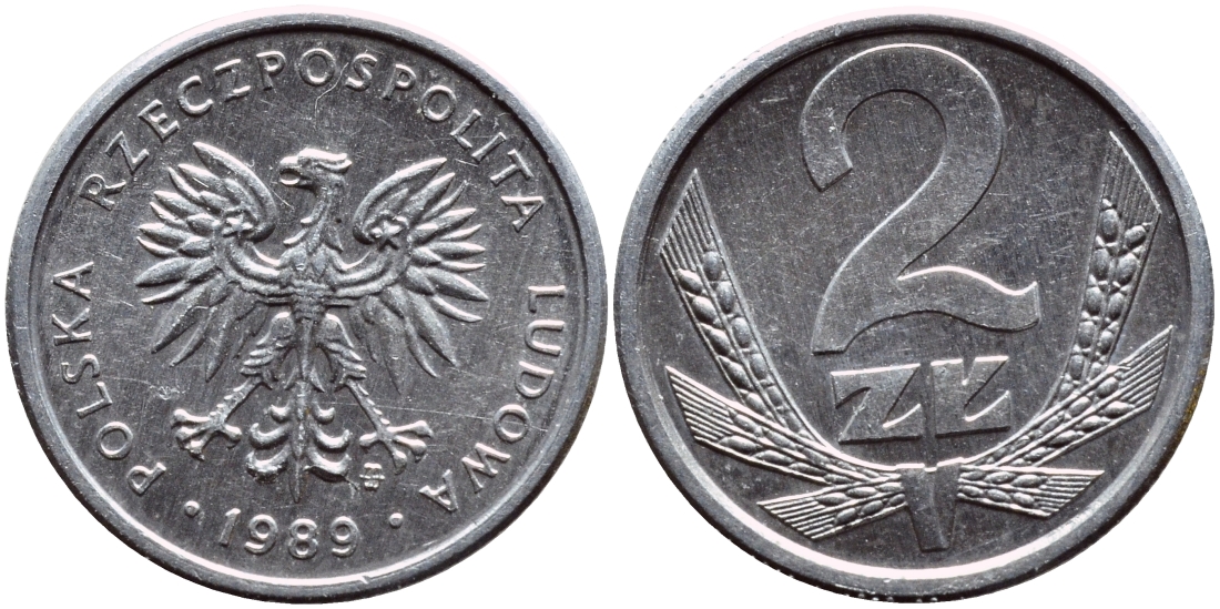 Польша 2 злотых 1989 MW, Народная Республика KM 80.3, Parchimowicz 219a алюминий 3458-232