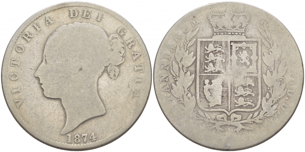 Великобритания 1/2 кроны 1874 Виктория (1837-1901) KM 756, Spink 3889 серебро 1515-522