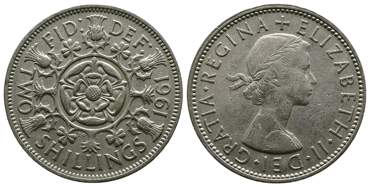 Великобритания 2 шиллинга (флорин) 1961 Елизавета II (1952-2022) KM 906, Spink 4146 медно-никель 4382-325