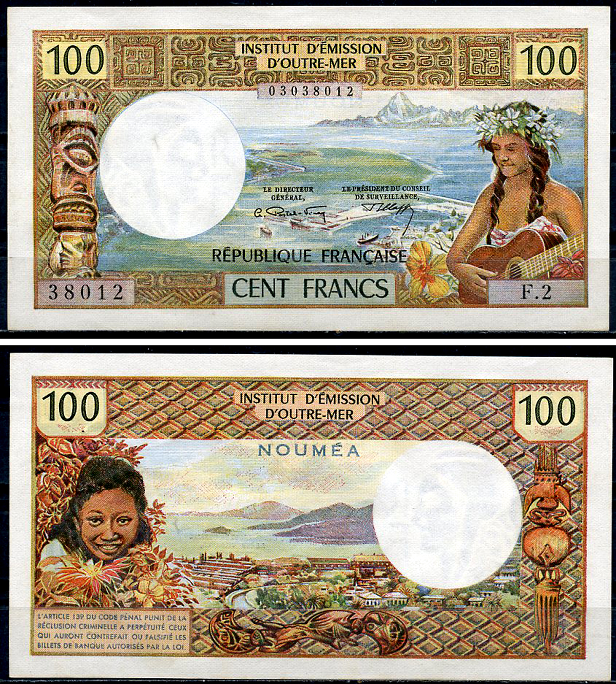 Новая Каледония 100 франков ND (1971-1977) NOUMEA, серия F.2 Pick 63 b  бумага  UNC (пресс) 451-1347-2