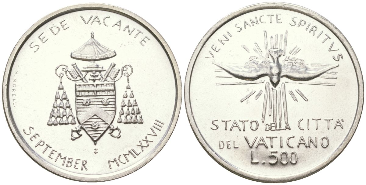Ватикан 500 лир 1958 Вакантный престол KM 57 серебро UNC 32-221