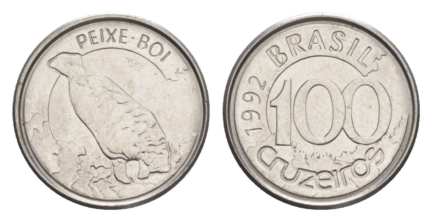 Бразилия 100 крузейро 1992 KM 623 нержавеющая сталь UNC 4644-538