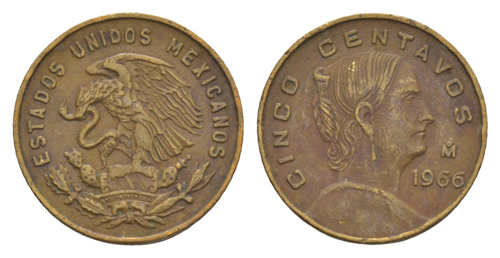 Мексика 5 сентаво 1966 Жозефа Ортис де Домингес KM 426 латунь 4655-1043