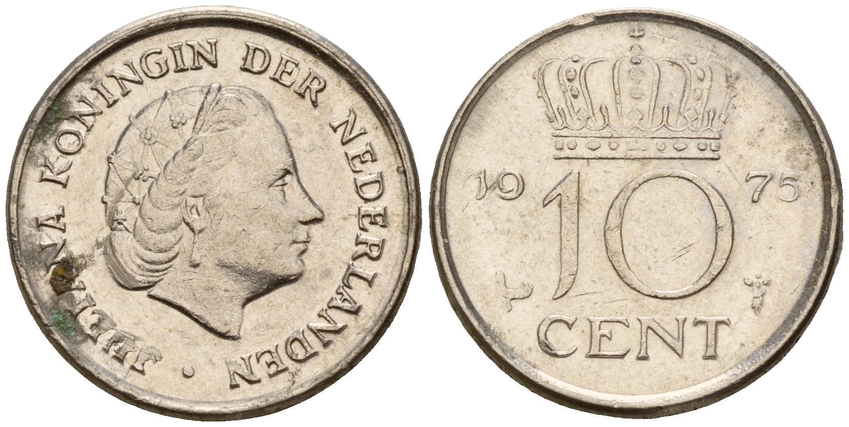 Нидерланды 10 центов 1975 Юлиана (1949-1980) KM 182 никель    4598-329