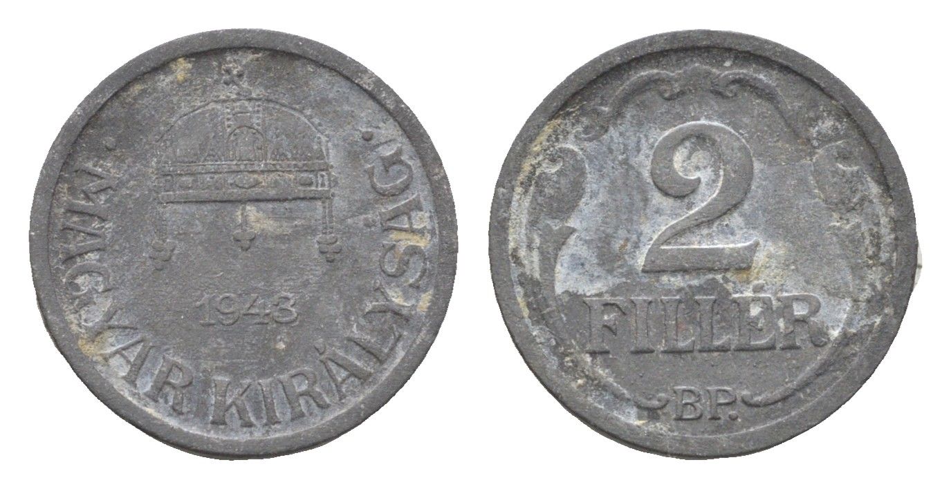 Венгрия 2 филлера 1943 BP KM 519 цинк 4665-517