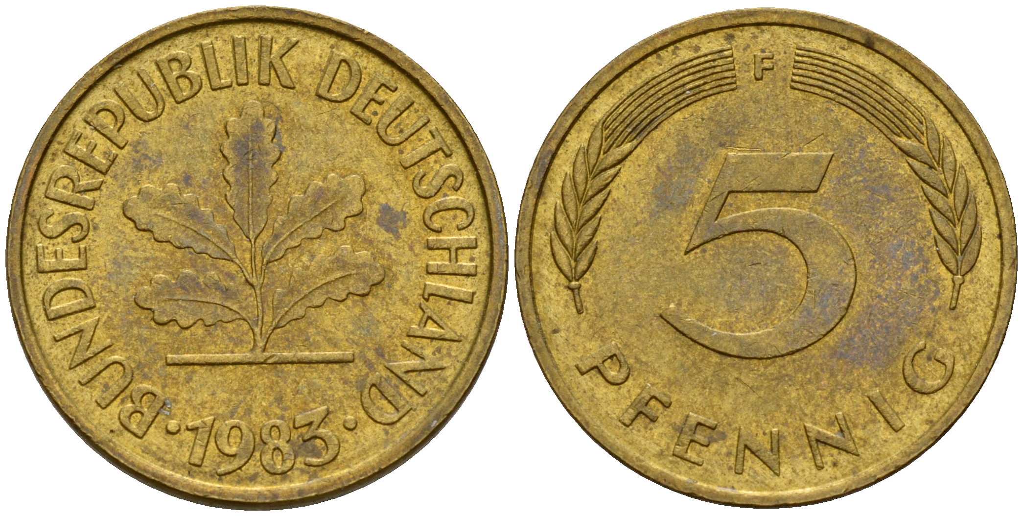 ФРГ 5 пфеннигов 1983 F J.382, KM 107 сталь плакированная латунью    4598-1034