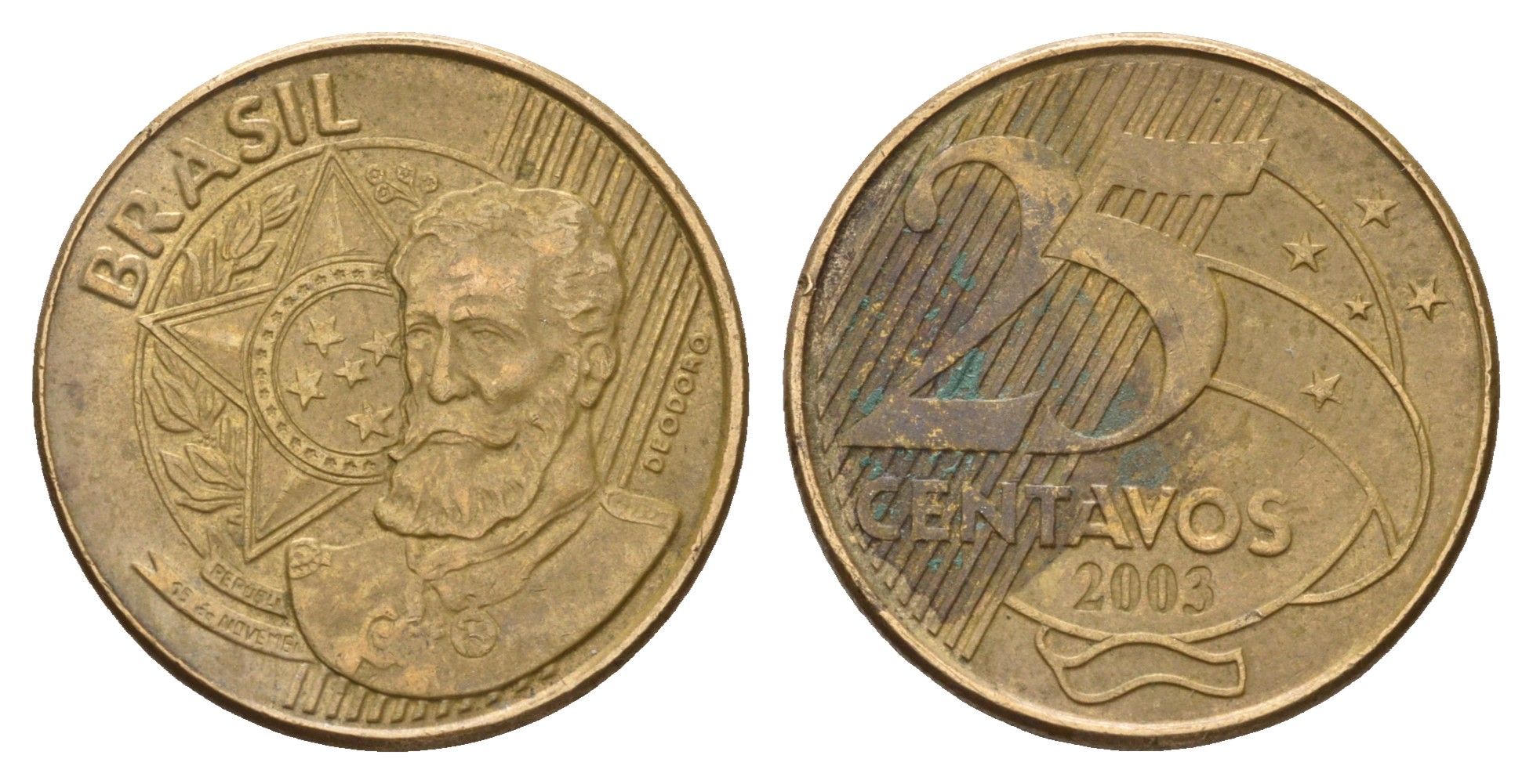 Бразилия 25 сентаво 2003 KM 650 сталь плакированная латунью 4561-1056