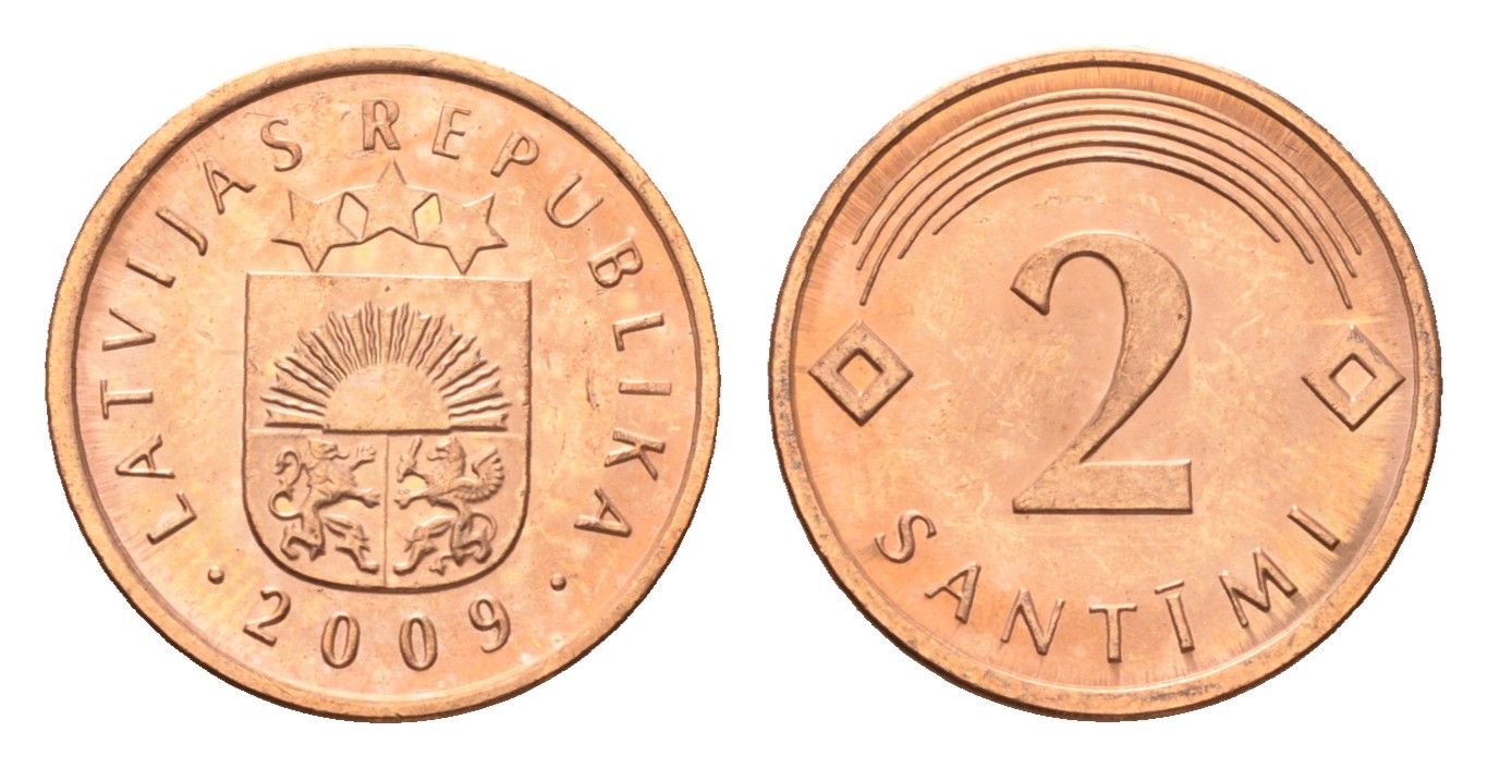Латвия 2 сантима 2009 KM 21 сталь плакированная медью UNC 4694-1034