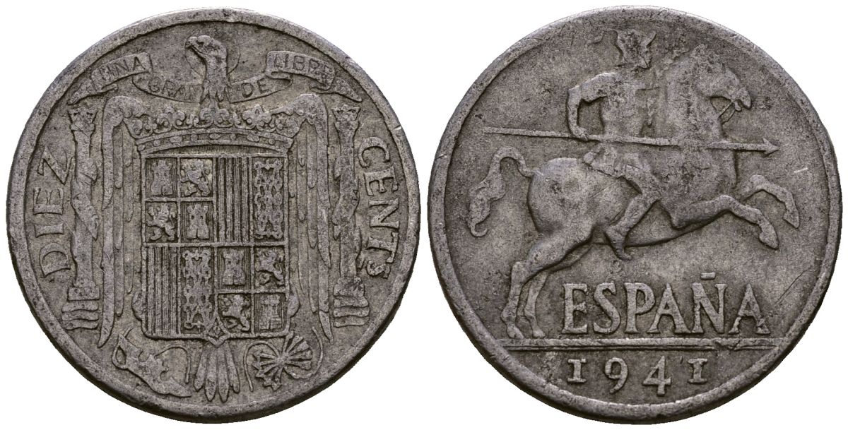 Испания 10 сентимо 1941 KM 766 алюминий 4177-912