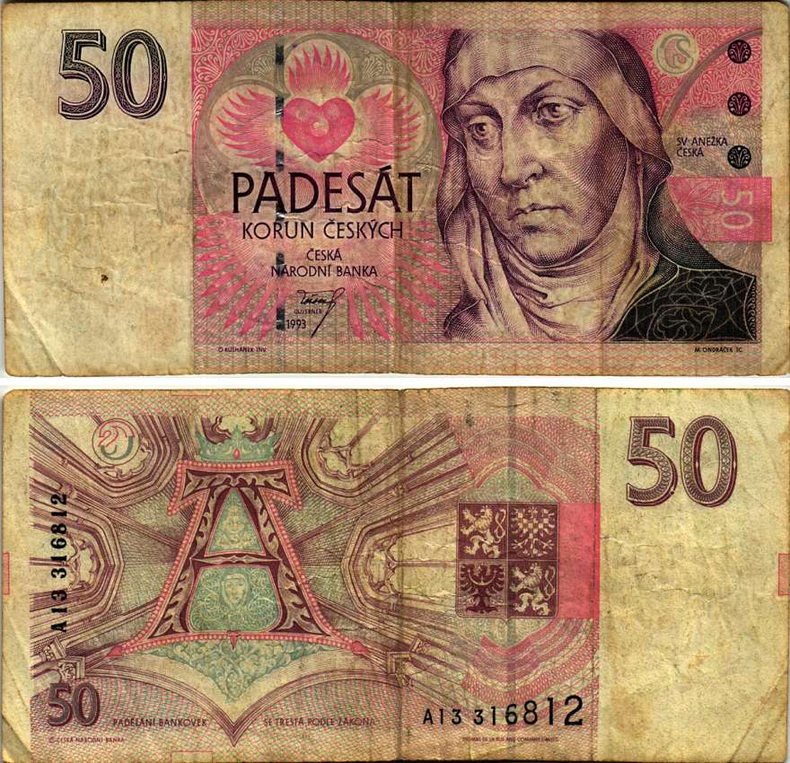 ЧЕХИЯ 50 КРОН 1993 СВЯТАЯ АГНЕССА БОГЕМСКАЯ Pick 4а бумага 7486-19-1-1