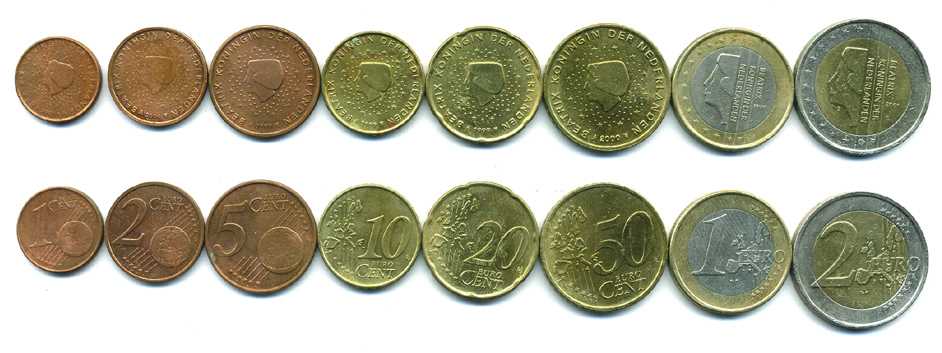 НИДЕРЛАНДЫ ЕВРОНАБОР ИЗ 8 МОНЕТ 1999-2004 (1, 2, 5, 10, 20, 50 ЕВРОЦЕНТОВ, 1, 2 ЕВРО) KM 234, 235, 236, 237, 238, 239, 240, 241 N5-36