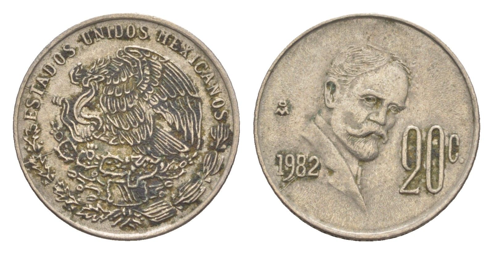 Мексика 20 сентаво 1982 Франциско Индалеси KM 442 медно-никель 4644-657