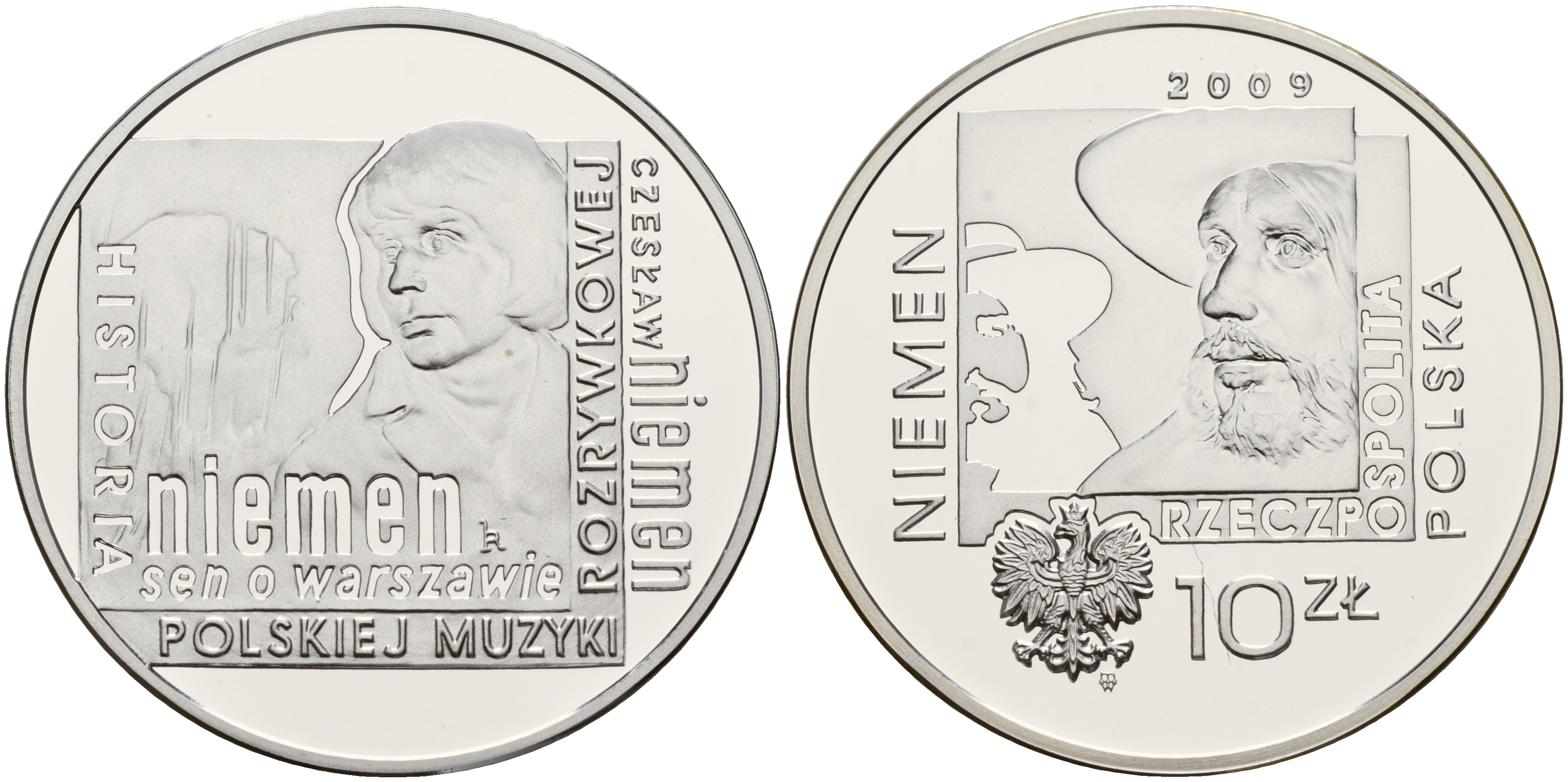 Польша 10 злотых 2009 Чеслав Немен, польский композитор (1939-2004) KM 686 серебро  PROOF 1096-5-52