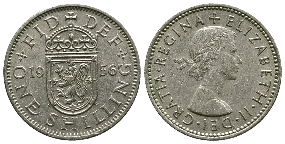 Великобритания 1 шиллинг 1956 Елизавета II (1952-2022), Шотландский герб KM 905, Spink 4148 медно-никель 4384-623