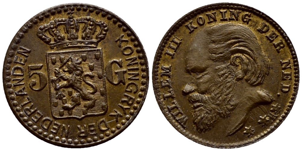 НИДЕРЛАНДЫ ЖЕТОН ND 5 ГУЛЬДЕНОВ, ВИЛЛЕМ III желтый металл 46-121
