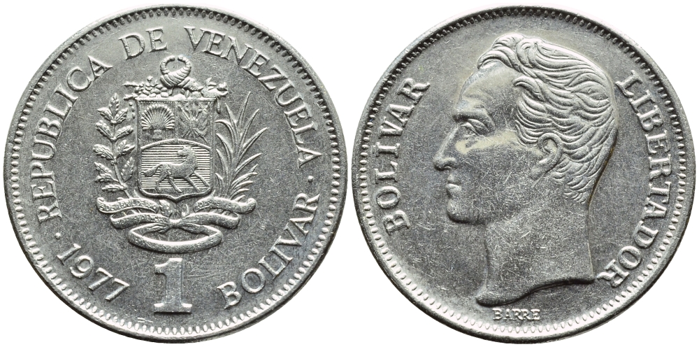 Венесуэла 1 боливар 1977 Симон Боливар KM 52 никель 51-1221