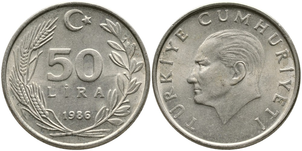 Турция 50 лир 1986 Кемаль Ататюрк KM 966 медь никель цинк 29-923